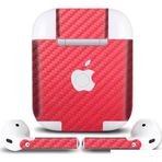 IPG Apple AirPods Seri 1-2 Uyumlu Tasarım Sticker Kılıf Seti (Kırmızı Karbon Fiber)