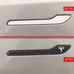 Ipg Tesla Model 3 - Model Y Için Özel Kesim Tesla Logolu Kapı Kolu Sticker Seti (4'lü Set) - Siyah Karbon Fiber Vinly