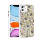 iPhone 11 İle Uyumlu Kılıf Çiçek Desenli Parlak Taşlı Sert Silikon Garden Kapak 31801 Mavi