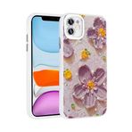 iPhone 11 İle Uyumlu Kılıf Çiçek Desenli Parlak Taşlı Sert Silikon Garden Kapak 31801 Mor