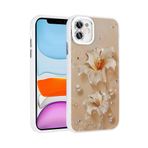 iPhone 11 İle Uyumlu Kılıf Çiçek Desenli Parlak Taşlı Sert Silikon Garden Kapak 31801 Pembe Açık