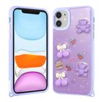 iPhone 11 İle Uyumlu Kılıf Parlayan Simli Kabartma Figürlü Cevze Kapak 31389 Mor Ayı