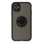 iPhone 11 Kılıf Montreal Yüzüklü Silikon Kapak - Siyah