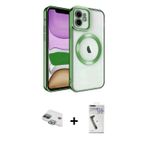iPhone 11 Kılıf Nova Işık Özel Seri - Şeffaf Uv Polymer Nano Ekran Koruyucu + Yeşil Pers Alümin