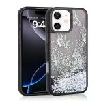 İphone 11 Kılıf Sıvılı Simli Kelebek Baskılı Şeffaf Arka Yüzey Glis Silikon Kapak