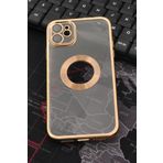 iPhone 11 Uyumlu Altın Sarı Gold Renkli Kenarlı Lazerli Şeffaf Kılıf Lens Korumalı