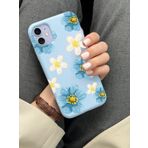 Iphone 11 Uyumlu Desen Tasarımlı Yüksek Kalite Lansman İçi Kadife Kılıf (Bebe Mavi Çiçek)