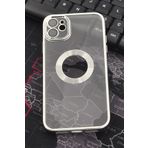 iPhone 11 Uyumlu Gümüş Gri Silver Renkli Kenarlı Lazerli Şeffaf Kılıf Lens Korumalı