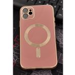 iPhone 11 Uyumlu MagSafe Özellikli Lens Korumalı Lazerli Renkli Kılıf Pudra Pembe