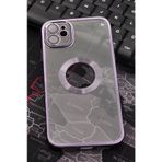 iPhone 11 Uyumlu Mor Renkli Kenarlı Lazerli Şeffaf Kılıf Lens Korumalı