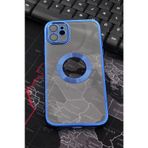 iPhone 11 Uyumlu Saks Mavi Renkli Kenarlı Lazerli Şeffaf Kılıf Lens Korumalı