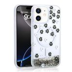iPhone 12 İle Uyumlu Kılıf Sıvılı Simli Baskılı Şeffaf Arka Yüzey Mossa Silikon Kapak 35560 Siyah