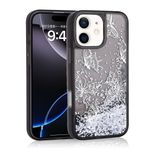iPhone 12 İle Uyumlu Kılıf Sıvılı Simli Kelebek Baskılı Şeffaf Arka Yüzey Glis Silikon Kapak 35549 Siyah