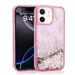 iPhone 12 İle Uyumlu Kılıf Sıvılı Simli Kelebek Baskılı Şeffaf Arka Yüzey Glis Silikon Kapak