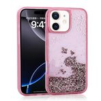iPhone 12 İle Uyumlu Kılıf Sıvılı Simli Şeffaf Arka Yüzey Keto Silikon Kapak 35538 Pembe