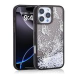 iPhone 12 Pro İle Uyumlu Kılıf Sıvılı Simli Kelebek Baskılı Şeffaf Arka Yüzey Glis Silikon Kapak 35550 Siyah