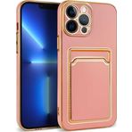 İphone 12 Pro Kılıf Kartlıklı Kamera Korumalı Altın Kenar Tasarım Silikon