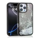 İphone 12 Pro Kılıf Sıvılı Simli Kelebek Baskılı Şeffaf Arka Yüzey Glis Silikon Kapak