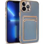 İphone 12 Pro Max Kılıf Kartlıklı Kamera Korumalı Altın Kenar Tasarım Silikon