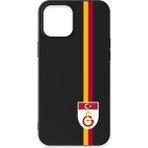 iPhone 12 Pro Uyumlu Galatasaray Parçalı Şerit Bayrak Arma Siyah Silikon Lisanslı Telefon Kılıfı
