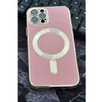 iPhone 12 Pro Uyumlu MagSafe Özellikli Lens Korumalı Lazerli Renkli Kılıf Pembe