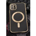 iPhone 12 Uyumlu MagSafe Özellikli Lens Korumalı Lazerli Renkli Kılıf Siyah