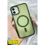 iPhone 12 ve 12 Pro Uyumlu - Yükseltilmiş Kamera Korumalı Buzlu Sararmaz Kablosuz Magsafe Özellikli Vio Kılıf - Koyu Yeşil