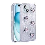 iPhone 13 İle Uyumlu Kılıf Airbagli Simli Arka Yüzey Işıltı Silikon Kapak 31795 Beyaz-Kalp