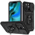 iPhone 13 Pro için Telefon Kılıfı Askeri Sınıf 360 Derece Koruma Dönen Halka Destek Çubuğu ve Kamera Kapağı Ekran Koruma Desteği Manyetik Araba Montaj Cüzdan Kart Tutucu (2022 sürümü) (Siyah+Siyah)