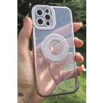 iPhone 13 Pro İle Uyumlu Taşlı Parlak Logo Açık Kadın Kılıf Kapak (rosegold)