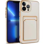 İphone 13 Pro Max Kılıf Kartlıklı Kamera Korumalı Altın Kenar Tasarım Silikon
