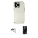 iPhone 13 Pro Max Kılıf Vadi Minimal - Siyah 3D Antistatik Hayalet Cam Ekran Koruyucu + Gold Pe