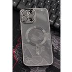 iPhone 13 Pro Max Uyumlu MagSafe Özellikli Siyah Renkli Kenarlı Lazerli Şeffaf Kılıf Lens Korumalı