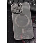 iPhone 13 Pro Uyumlu MagSafe Özellikli Siyah Renkli Kenarlı Lazerli Şeffaf Kılıf Lens Korumalı