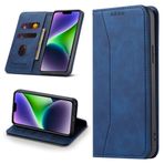 iPhone 14 için Leaisan Telefon Kılıfı Premium Deri Çevirmeli Katlanabilir Darbeye Dayanıklı Manyetik [Stand Fonksiyonu] [Kart Yuvaları] iPhone 14 5G (6.1 inç) Kılıf için Kılıf - Mavi