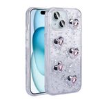 iPhone 14 İle Uyumlu Kılıf Airbagli Simli Arka Yüzey Işıltı Silikon Kapak 31796 Beyaz-Kalp