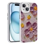 iPhone 14 İle Uyumlu Kılıf Çiçek Desenli Parlak Taşlı Sert Silikon Garden Kapak 31802 Mor