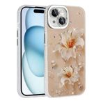 iPhone 14 İle Uyumlu Kılıf Çiçek Desenli Parlak Taşlı Sert Silikon Garden Kapak 31802 Pembe Açık