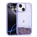 iPhone 14 İle Uyumlu Kılıf Sıvılı Simli Şeffaf Arka Yüzey Keto Silikon Kapak 35541 Mor