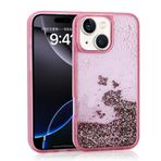iPhone 14 İle Uyumlu Kılıf Sıvılı Simli Şeffaf Arka Yüzey Keto Silikon Kapak 35541 Pembe
