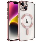 iPhone 14 Kılıf Kamera Korumalı Kablosuz Wireless Şarj Özellikli Demre Kapak Rose Gold