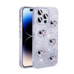 iPhone 14 Pro Max İle Uyumlu Kılıf Airbagli Simli Arka Yüzey Işıltı Silikon Kapak 31797 Beyaz-Kalp