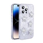 iPhone 14 Pro Max İle Uyumlu Kılıf Airbagli Simli Arka Yüzey Işıltı Silikon Kapak 31797 Beyaz-Yıldız