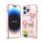 iPhone 14 Pro Max İle Uyumlu Kılıf Parlayan Simli Kabartma Figürlü Cevze Kapak 31394 Pembe