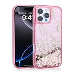iPhone 14 Pro Max İle Uyumlu Kılıf Sıvılı Simli Kelebek Baskılı Şeffaf Arka Yüzey Glis Silikon Kapak 35553 Pembe