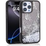 İphone 14 Pro Max Kılıf Sıvılı Simli Kelebek Baskılı Şeffaf Arka Yüzey Glis Silikon Kapak
