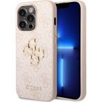 iPhone 14 Pro Max Uyumlu Kılıf GUESS PU Deri Büyük Metal Logo Dizaynlı Kapak Pembe