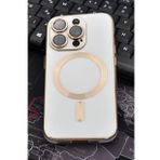 iPhone 14 Pro Max Uyumlu MagSafe Özellikli Lens Korumalı Lazerli Renkli Kılıf Krem