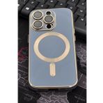 iPhone 14 Pro Max Uyumlu MagSafe Özellikli Lens Korumalı Lazerli Renkli Kılıf Mavi
