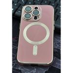 iPhone 14 Pro Uyumlu MagSafe Özellikli Lens Korumalı Lazerli Renkli Kılıf Pudra Pembe
